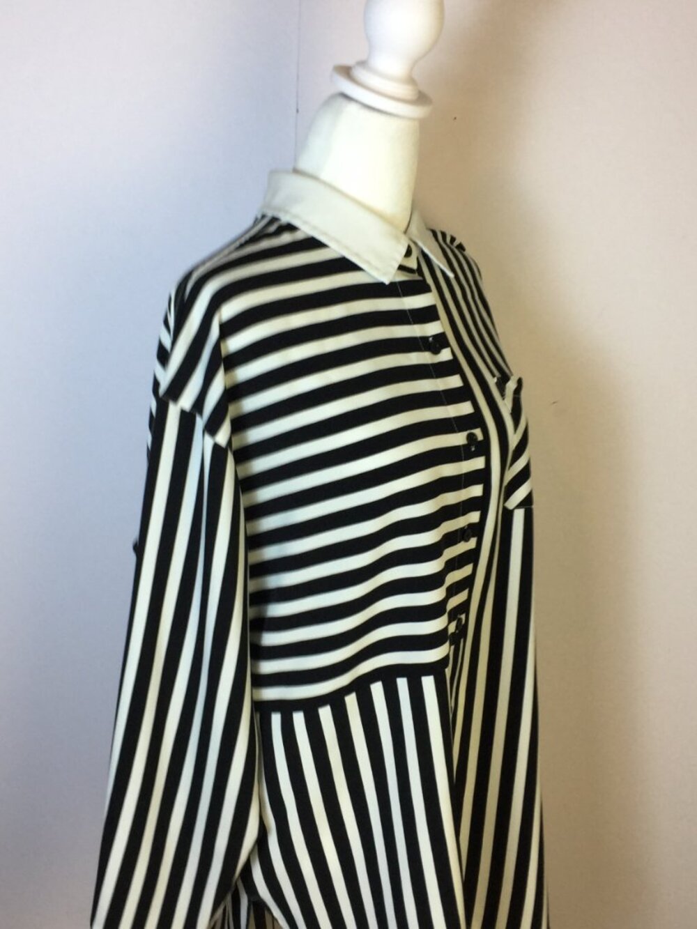 Karl Lagerfeld Tunic Shirt Sz M Woman Navy White Striped Button Down Long Sleeve - Picture 7 of 16
